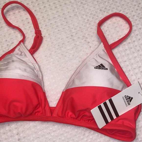 NEW! ADIDAS Cross Back Bikini Top Size 10 Hot Coral White Athletic - Picture 7 of 13